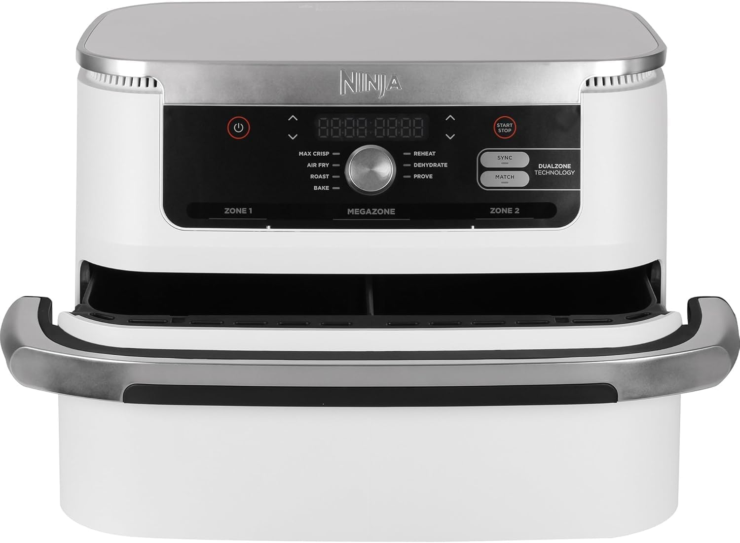 Foodi FlexDrawer Air Fryer 2 Compartiments Avec Séparateur Amovible, Grande Capacité 10.4L, Air Fryer 7-en-1, Max 240°C, Pièces Antiadhésives Amovibles Lavables Au Lave-Vaisselle, Blanc AF500EU 10,4 liters Blanc