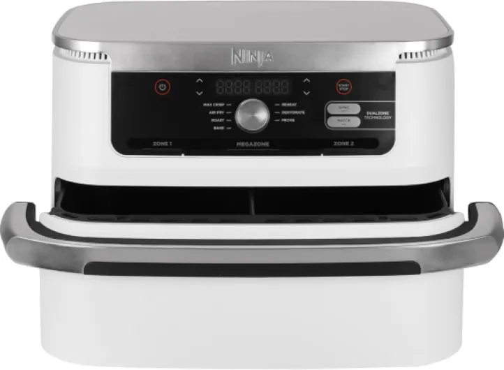 Foodi FlexDrawer Air Fryer 2 Compartiments Avec Séparateur Amovible, Grande Capacité 10.4L, Air Fryer 7-en-1, Max 240°C, Pièces Antiadhésives Amovibles Lavables Au Lave-Vaisselle, Blanc AF500EU 10,4 liters Blanc