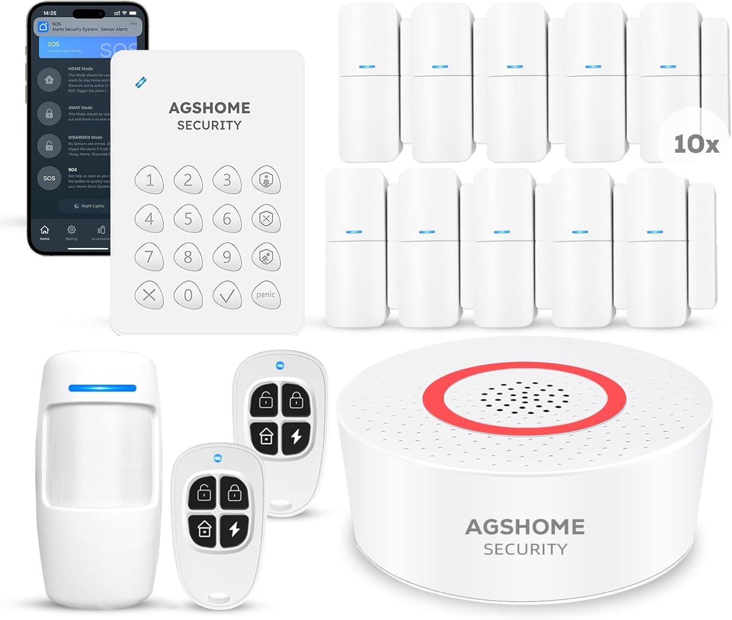 Alarme Maison sans Fil 15 Pack WiFi Alarme Sécurité Système Cambrioleur sans Fil 120DB, Kits de sécurité pour la Maison, Extensible à volonté-Compatible avec Alexa, Google Assistant A-15pack(w2a)