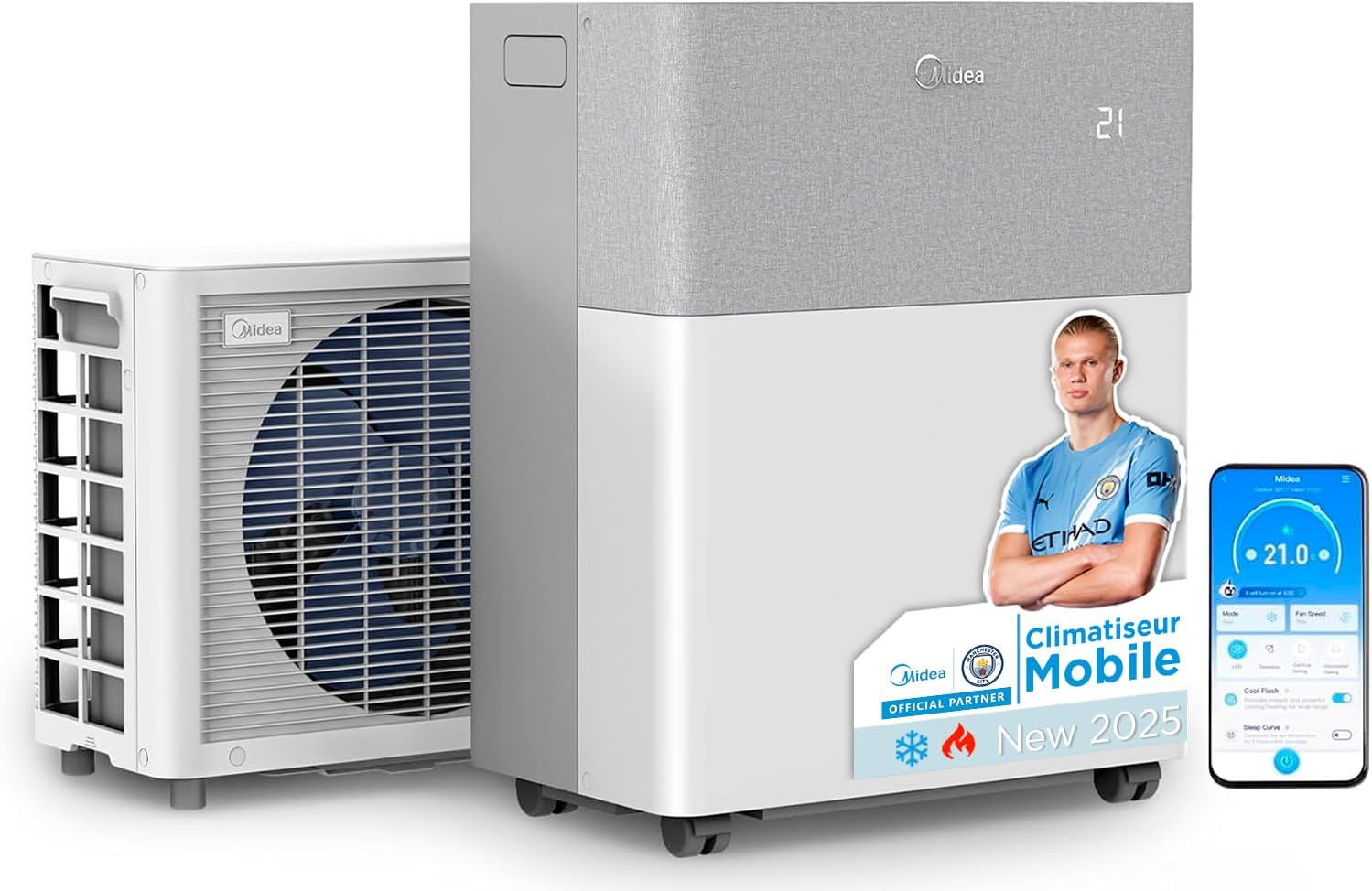 Climatiseur PortaSplit Mobile Silencieux 4-in-1- 12000 BTU - Chauffage et Climatisation Portable Prêt à Poser 3,5kW- Clim Mobile avec rafraîchisseur, déshumidificateur, chauffage,ventilateur Portable + Split - 12000 BTU - 44 m2 - 3500 W