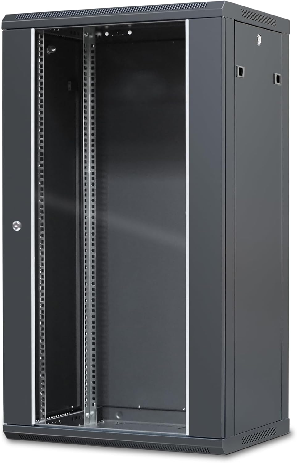 37406M Coffret Armoire Réseau 19 Pouces 22U – L 600 x P 450 x H 1082mm – Mural ou posé sur Pieds Fournis - Porte vitrée à Serrure - Couleur Noir – Livré Monte Prof - 450 - 22U