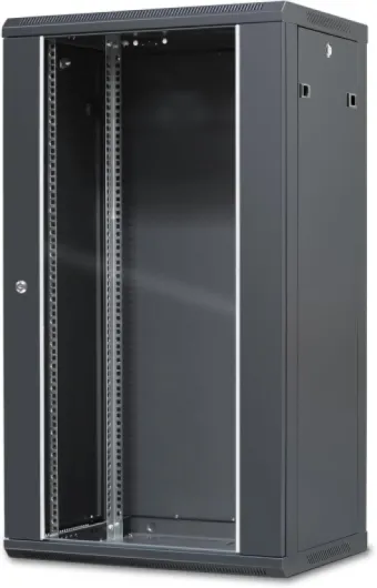 37406M Coffret Armoire Réseau 19 Pouces 22U – L 600 x P 450 x H 1082mm – Mural ou posé sur Pieds Fournis - Porte vitrée à Serrure - Couleur Noir – Livré Monte Prof - 450 - 22U