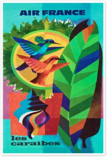 Air France, Les Caraïbes Poster de Vintage Travel Collection 40 x 60 cm Déco colorée Tableaux Décoration murale Poster sur papier épais 60L x 40l cm