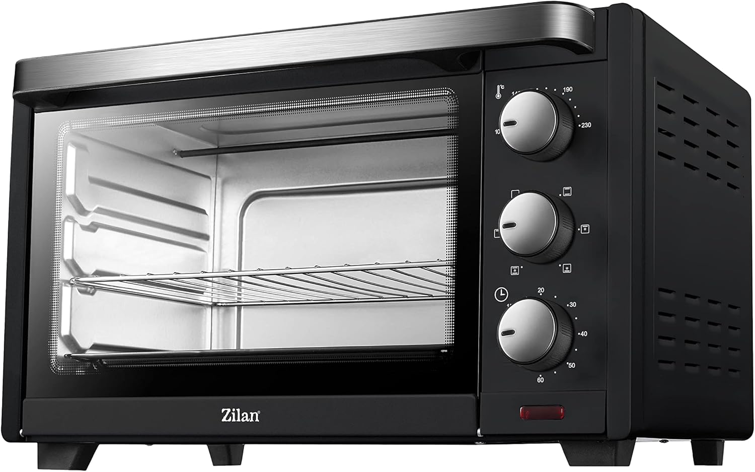 Zilan z şekil Four Electrique - Four à Convection - Avec Lampe Intérieure - Double Protection en Verre - 19 Litres, Noir