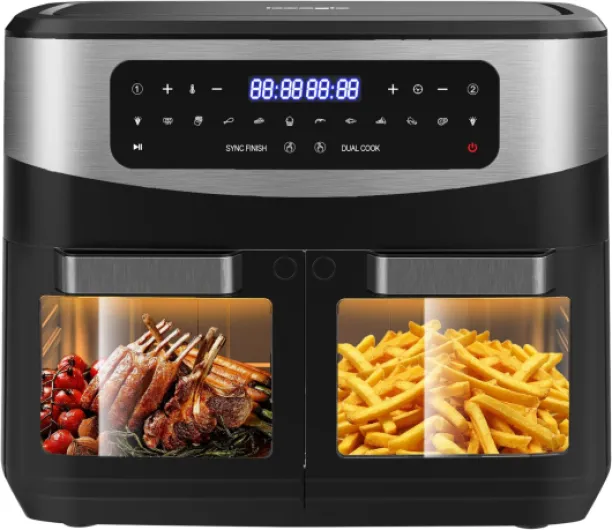Air Fryer 12 L Friteuse sans Huile - Friteuse à Air Chaud avec 10 Programmes, 2 Tiroirs, Fenêtre Visible, Panneau Tactile LED, Fonctions Match Cook & Smart Cook, 2600W, Noir