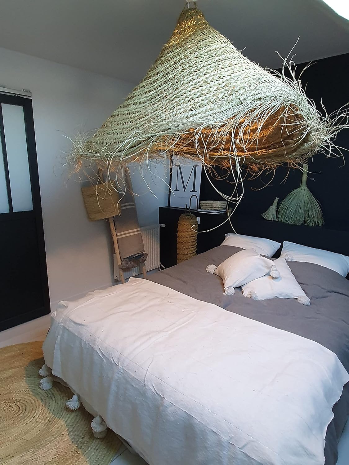 Suspension luminaire doum en osier tressé (XXL : 120x90cm, Cône) XXL : 120x90cm Cône