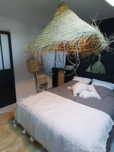 Suspension luminaire doum en osier tressé (XXL : 120x90cm, Cône) XXL : 120x90cm Cône