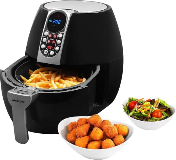 Air Fryer E10 S (Friteuse sans huile à air chaud, capacité 4 L, 1500 W, 8 programmes automatiques, régulation de la température et du temps, petit et facile à utiliser, MD17320) noir