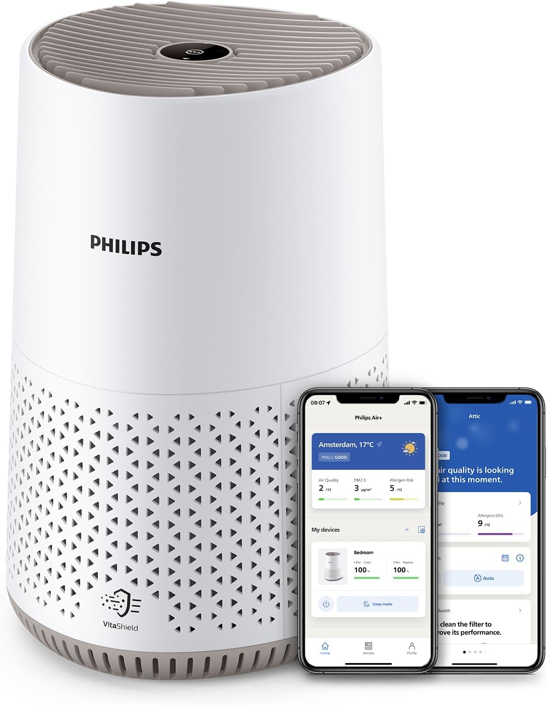 Purificateur d'Air Séries 600, Ultra-silencieux et économe en énergie, éfficace contre allergies, Filtre HEPA élimine 99.97% des polluants, Jusqu'à 44m², Contrôle par App, Blanc (AC0650/10) Jusqu'à 44 m² Avec Connectivité (App)