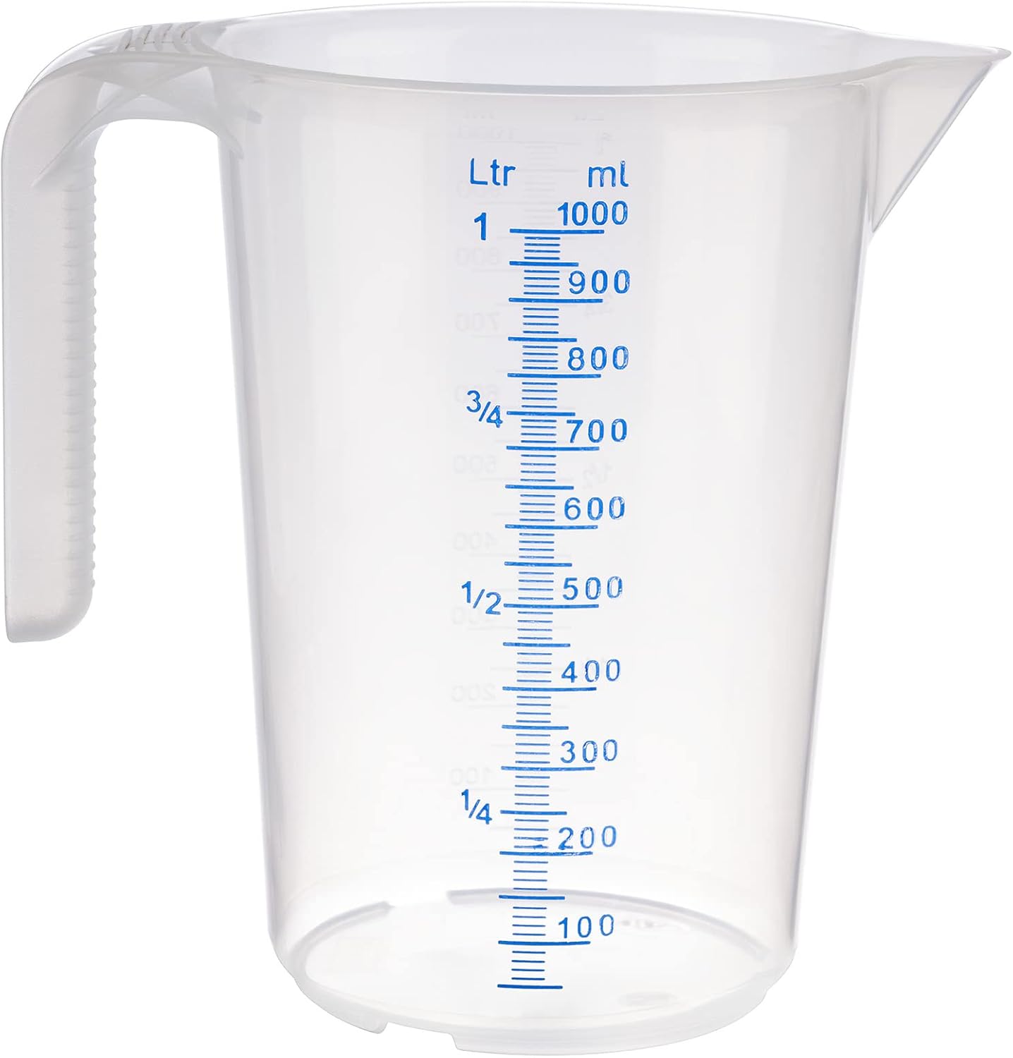 APS Verre doseur 1 litre - Diamètre 12 x H 16,5 cm - Verre en plastique avec échelle de mesure en relief à l'extérieur - Poignée fermée - Division L/ml - Passe au lave-vaisselle 1 l Simple