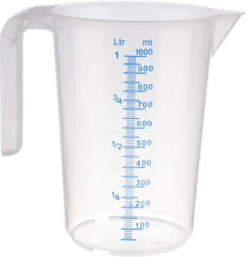 APS Verre doseur 1 litre - Diamètre 12 x H 16,5 cm - Verre en plastique avec échelle de mesure en relief à l'extérieur - Poignée fermée - Division L/ml - Passe au lave-vaisselle 1 l Simple