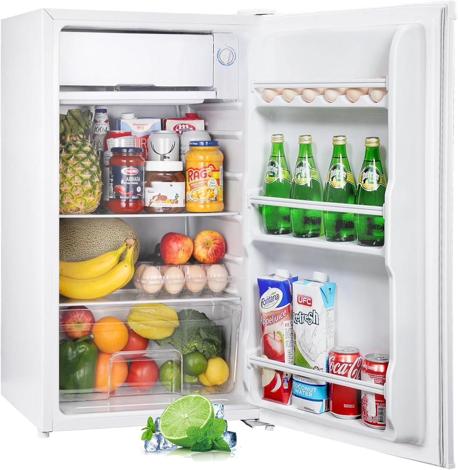 Petit Frigo avec Congélateur de 91L, Bac à Légumes, Thermostat Réglable, Silencieux, Petit Frigo de Bureau, Porte Réversible, Réfrigérateur pour Dortoir, Chambre, Blanc - BR321