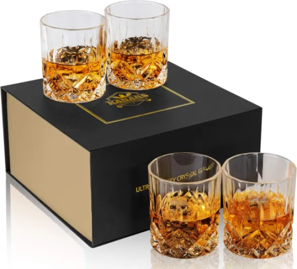 4 Pièces Verres à Whisky, Verre a Whiskey en Cristal pour Scotch, Cognac, Martini, Belle Boîte Cadeau, 300 ml 4 Unité (Lot de 1)
