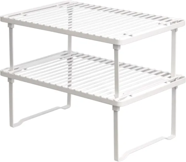 Amazon Basics Stackable Metal Kitchen Storage Shelves for Dishes, 12.5" L x 8" D x 4.5" H, Set of 2, White