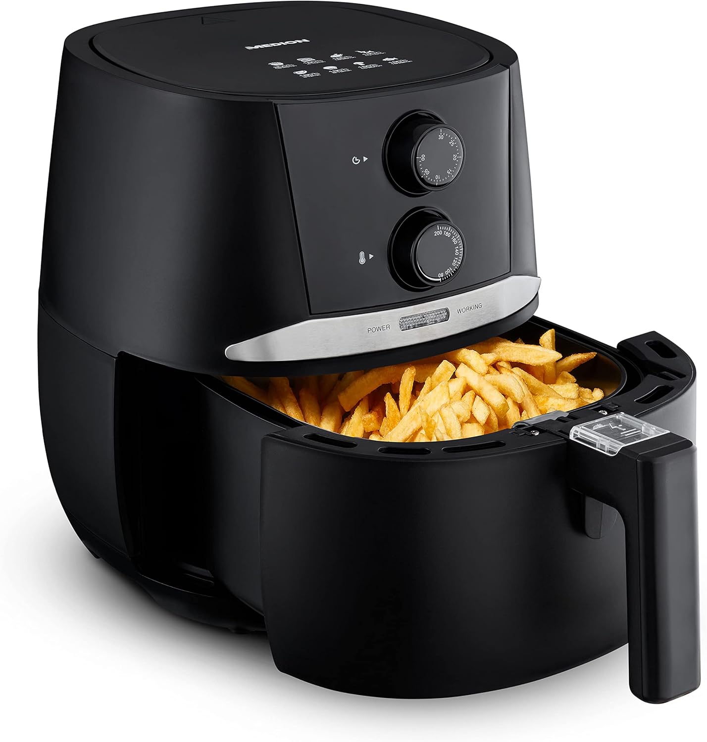 Air Fryer E20 L (Friteuse sans huile à air chaud, capacité 3,2 L, 1400 W, petit et facile à utiliser, régulation de la température et du temps, protection contre la surchauffe, MD10711) noir