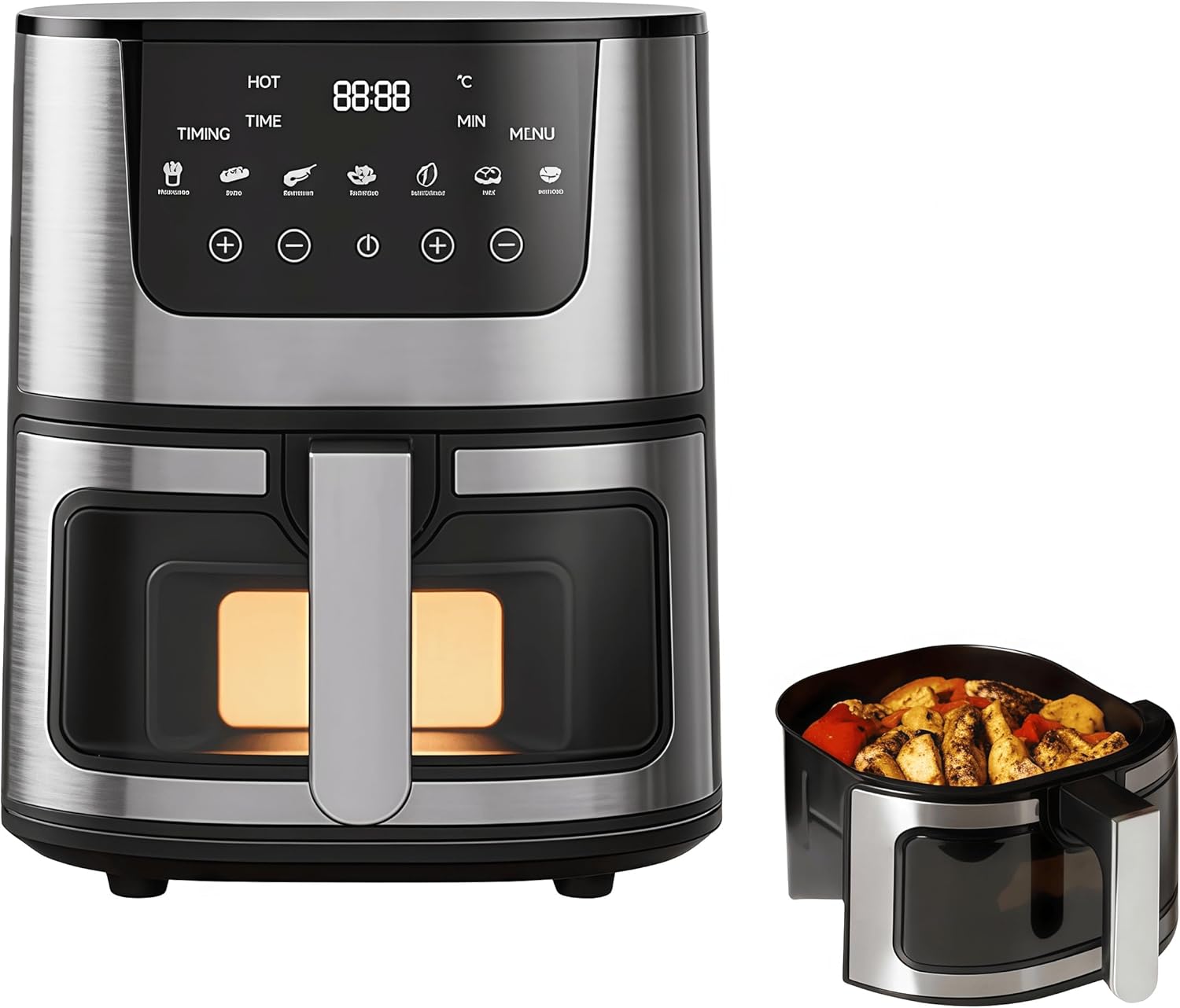 Friteuse à air sans huile de grande capacité de 7 L - Contrôle de la température sur une large zone de 80 à 200 °C - Écran tactile 2400W puissance puissante -