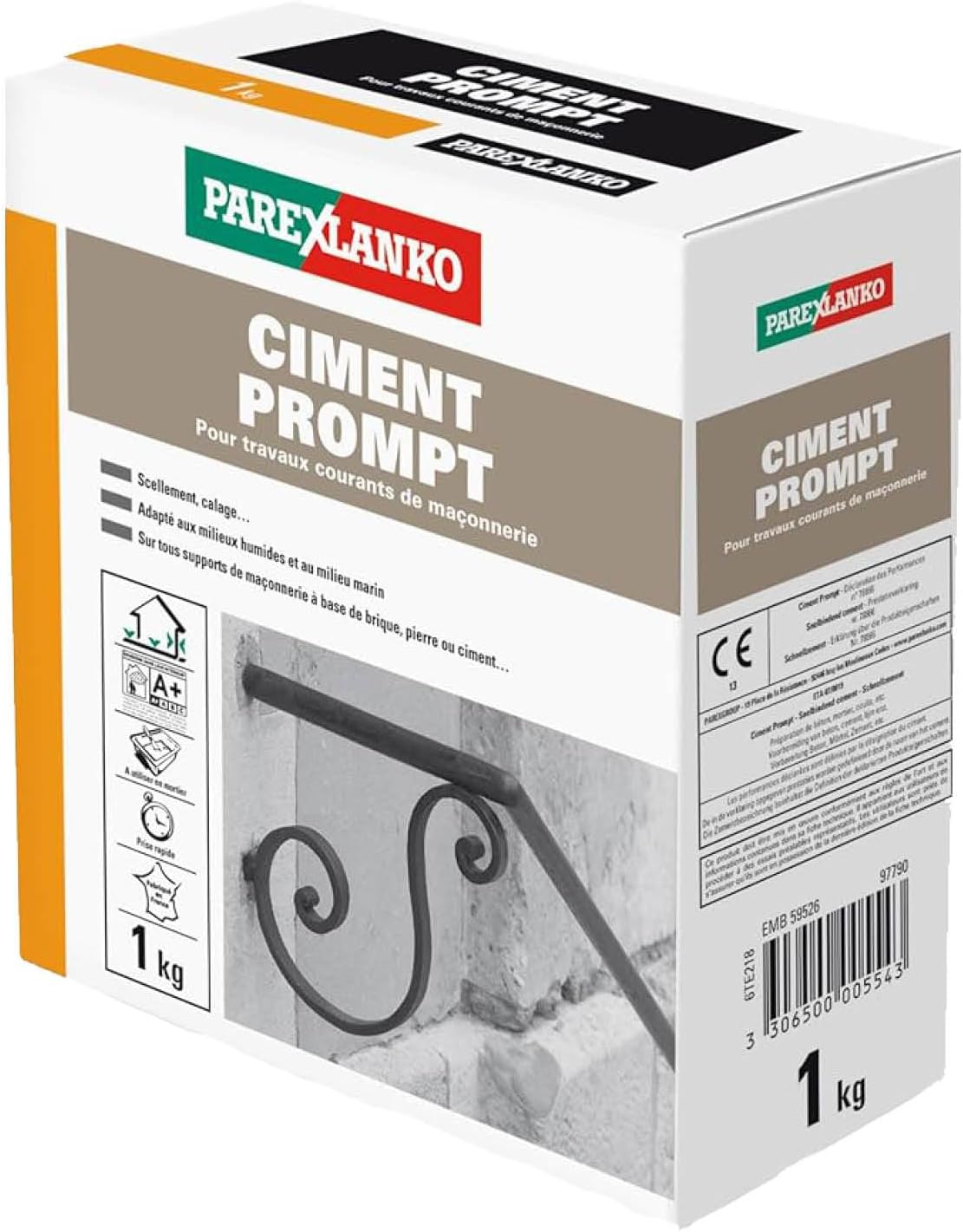 Ciment Prompt - Gris - Confection de mortier à prise rapide - Tous supports de maçonnerie - Adapté en milieux humide et marin - 1kg 1 kg (Lot de 1)