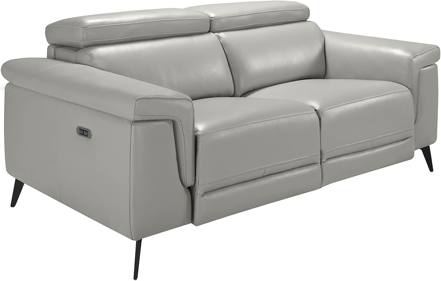Angel Cerdá - Canapé 2 Places en Cuir de Vache Gris - Mécanismes de Relaxation Électrique et Appuis-Tête Articulés - Structure en Bois - Pieds en Acier - Design Moderne - 170 x 103 x 99 cm