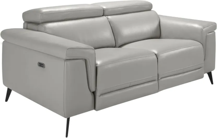 Angel Cerdá - Canapé 2 Places en Cuir de Vache Gris - Mécanismes de Relaxation Électrique et Appuis-Tête Articulés - Structure en Bois - Pieds en Acier - Design Moderne - 170 x 103 x 99 cm