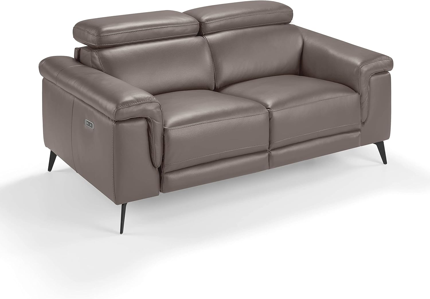 Angel Cerdá - Canapé 2 Places en Cuir de Vachette - Mécanismes de Relaxation Électrique et Appui-Tête - Structure en Bois de Pin et Pieds en Acier Noir - Design Moderne - 170 x 103 x 99 cm