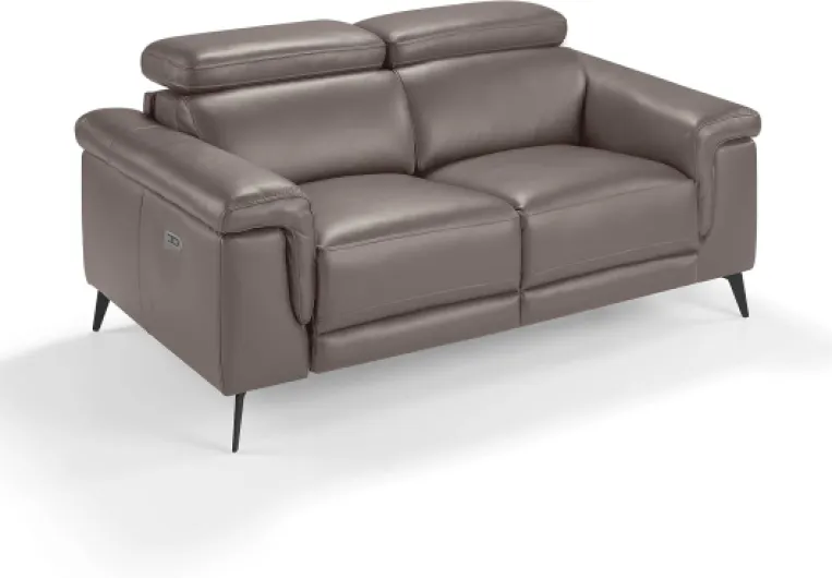 Angel Cerdá - Canapé 2 Places en Cuir de Vachette - Mécanismes de Relaxation Électrique et Appui-Tête - Structure en Bois de Pin et Pieds en Acier Noir - Design Moderne - 170 x 103 x 99 cm