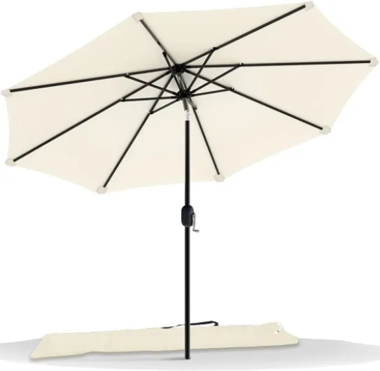 Parasol de Jardin Parasol Inclinable 270cm Toile Protection UV pour Balcon Patio Terrasse Exterieur Beige Classique Unique Beige