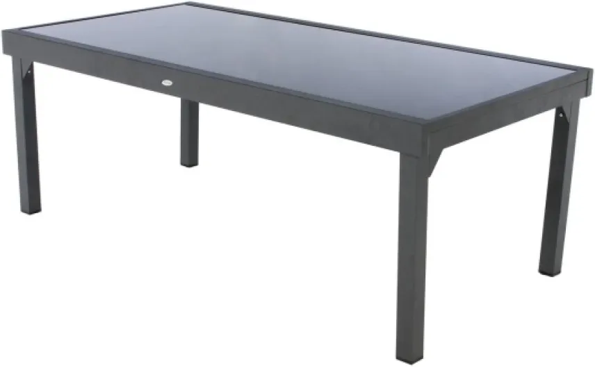 Table de Jardin Extensible Piazza Gris Graphite - 12 Places - Aluminium Antirouille Verre trempé - Meuble d'Extérieur Rallonge Coulissante 12 place(s)