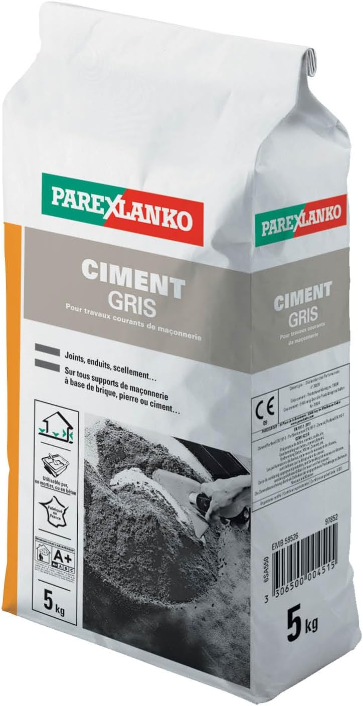 , Ciment Gris, Ciment pour scellements, joints et enduits, 5 kg 5Kg