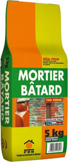 Mortier Bâtard Polyvalent 5kg - Ton Pierre - Mélange Ciment-Chaux pour Maçonnerie, Enduits et Rénovation Intérieur/Extérieur 5KG Beige