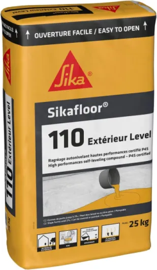 Autonivelant pour sol intérieur et extérieur - Sikafloor 110 Extérieur Level Gris Clair - Mortier de nivellement, nivellement et chape inégale ou dalle béton, épaisseur 5 à 20 m - 25 kg