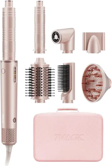 7MAGIC 7 en 1 Air Styler, Sèche-cheveux Ionique, Brosse Soufflante, Lisseur, Fer à Friser Automatique, Ensemble de Coiffure Multifonction Professionnel, sans Dommage Thermiqu, avec Boîte de Voyage