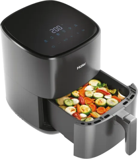 Haier Air Fryer Compact 5L, 4-6 personnes, Ecran Tactile Digital LED, 6 Programmes 80-200°C, Friteuse sans huile, Cuisson à l'Air Chaud, Rôtissage, Gril, Décongélation, Gris Air Fryer 5L 6-en-1