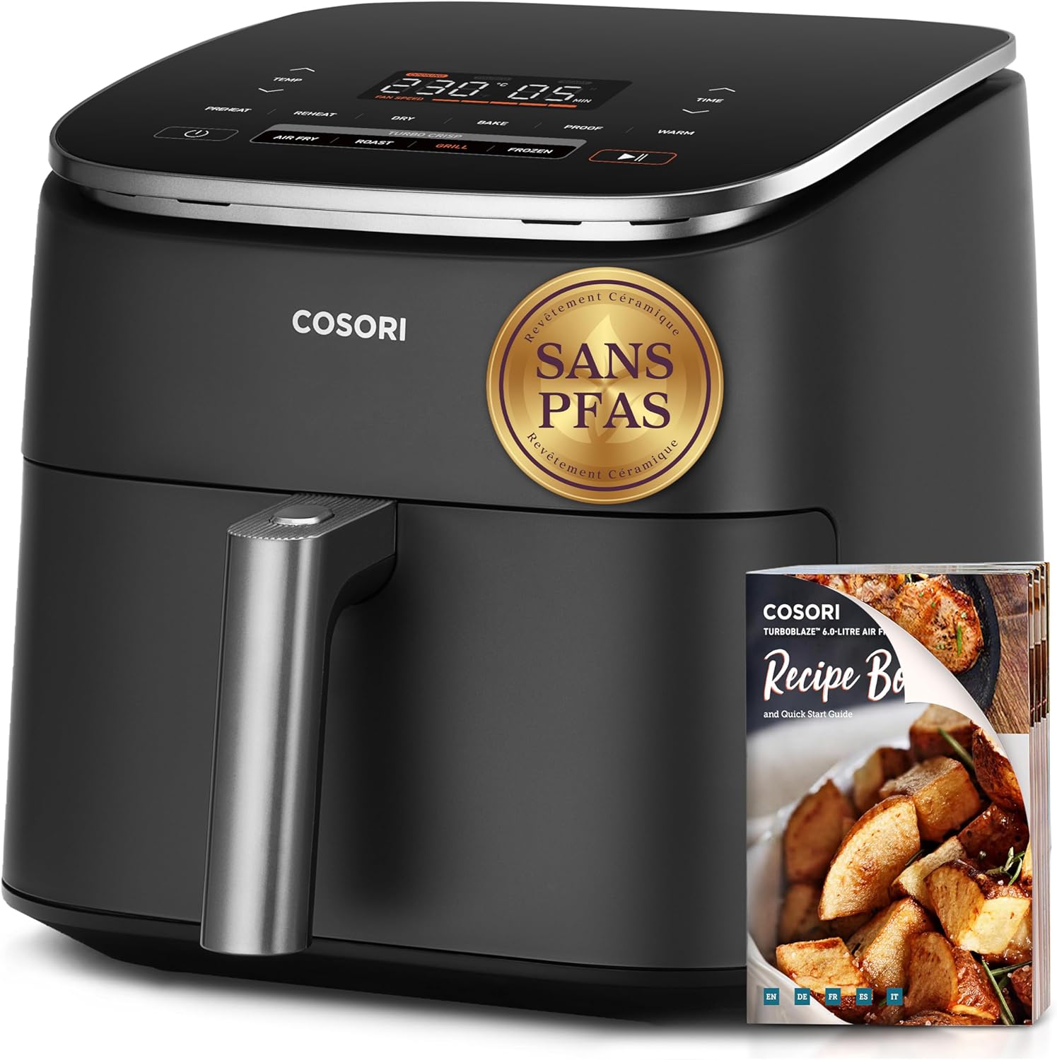 Air Fryer Turboblaze DC Moteur avec des surfaces revêtues à 100% de Céramique,Easy Fryer 5 Vitesses de Vent Réglables,Friteuse à Air,Économis d'Énergie de 64%,Friteuse à air livre de recettes RC 6L