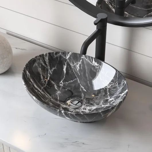 Vasque à Poser Salle de Bain DeerValley Ovale Lavabo Évier de Salle de Bain Ovale en Céramique Moderne en Forme D'œuf 406 x 330 mm Fissures Noires 420x460mm