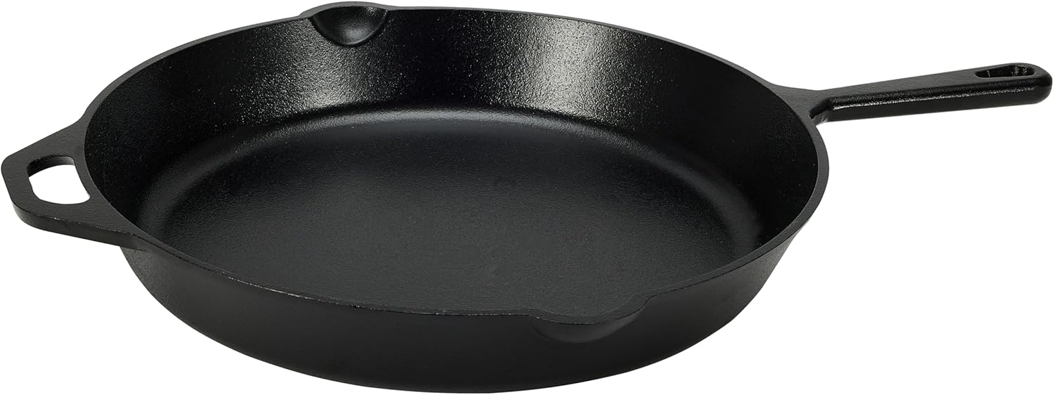 Amazon Basics Pre-Seasoned Cast Iron Skillet, Oven Safe, Even Heating, Heavy-Duty & Large, 15-Inch, Black 15"