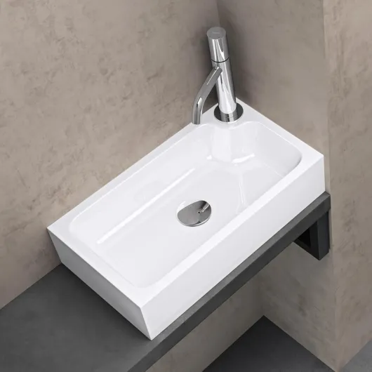 Petit Lavabo Vasque à Poser Lave Mains Blanc Rectangulaire en Solid Surface Évier 46x26x11 cm pour Toilettes invitées Colossum101 46x26x11cm - Perçage du robinet à droite Blanc