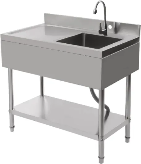 Évier de cuisine sur pied avec meuble bas et robinet - En acier inoxydable - Pour restaurant, buanderie et garage - 100 x 60 x 80 cm