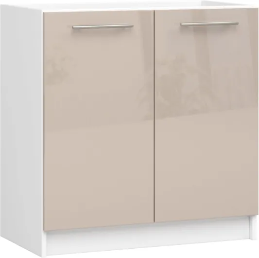 Armoire de Cuisine sous l'évier - Oliwia S80 - Armoire Basse de Cuisine avec 2 Portes et 1 Étagère - 80 cm de Large - 46x80x82 cm - Blanc et Cappuccino Brillant Meuble sous Lavabo 80 cm