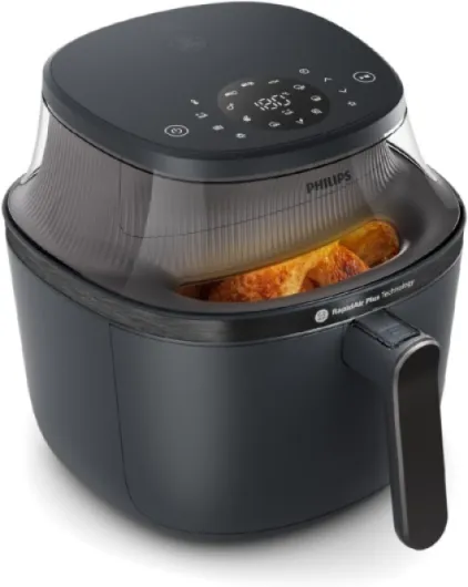Airfryer Série 3000 - Air Fryer 4.2L, 16-en-1, Fenêtre de cuisson, Technologie RapidAir, jusqu'à 90% de matières grasses en moins, Application HomeID, coloris Noir (NA320/00) 4.2 litres (2-3 Personnes) Avec fenêtre de cuisson