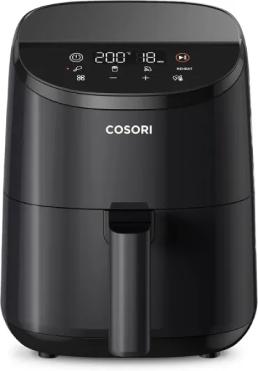 Air Fryer 70-205℃ 4-en-1 Friteuse Sans Huile 2L,Idéal Pour Les Collations,Faciles à Croustillants,97% d'Huile en Moins,30+Recettes en Ligne,1-2 Personnes,Noir