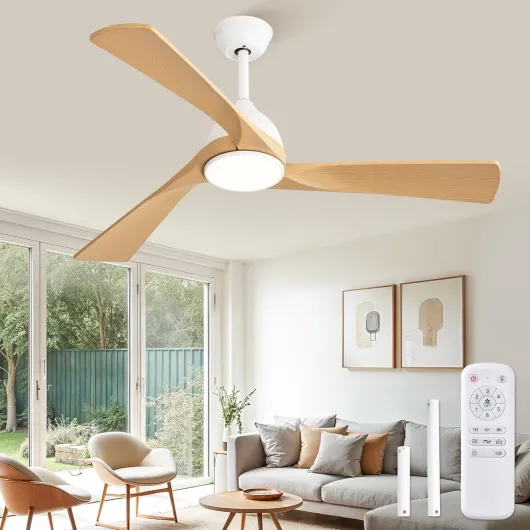 ZMISHIBO Ventilateur de Plafond avec Lumière et Télécommande, Ø132 cm, Moteur DC Silencieux, 6 Vitesses, 3 Températures de Couleur LED (3000K/4000K/6000K), Modes Été/Hiver, Minuterie 1/4/8h Bois Naturel