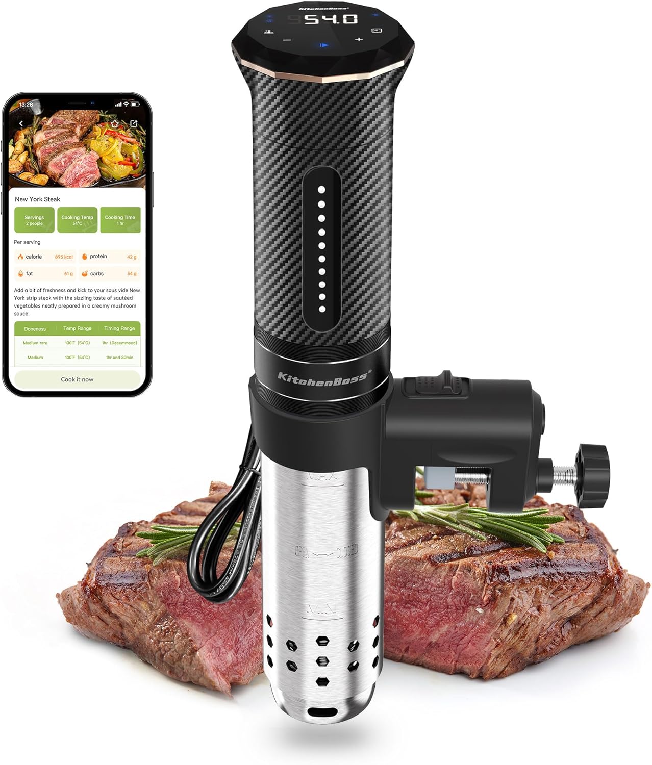 Thermoplongeur Cuisson Sous Vide WiFi: Cuisson Sous Vide de Contrôle Précis de la Température, Cuisinière Thermostat Réglable, APP Contrôle, IPX7 Imperméable, LED Display Silencieux 1100W