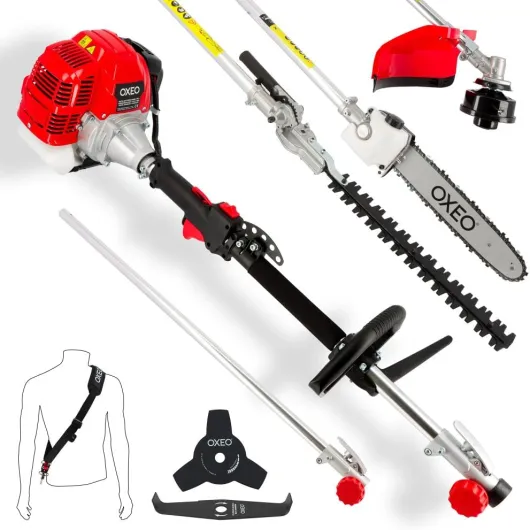 Outil Multifonction thermique 4en1 - Débroussailleuse - Coupe-bordure - Élagueuse - Taille-haie - 51,7 cm³ - 2t - 3cv - 2 Lames