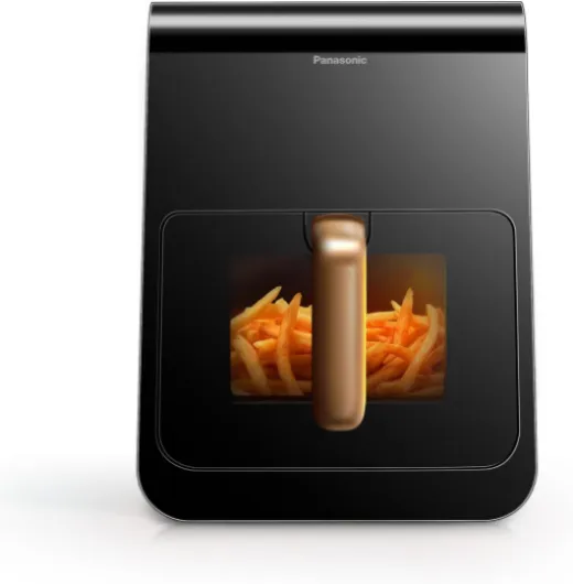 NF-CC600AXE AirFryer Friteuse sans huile avec Hublot, 5L, 80-200°C, Minuterie Numérique et Écran LCD, Vapeur Douce, 11 Préréglages, Nettoyage Facile, Noir/Bleu Foncé et Poignée Or Rose