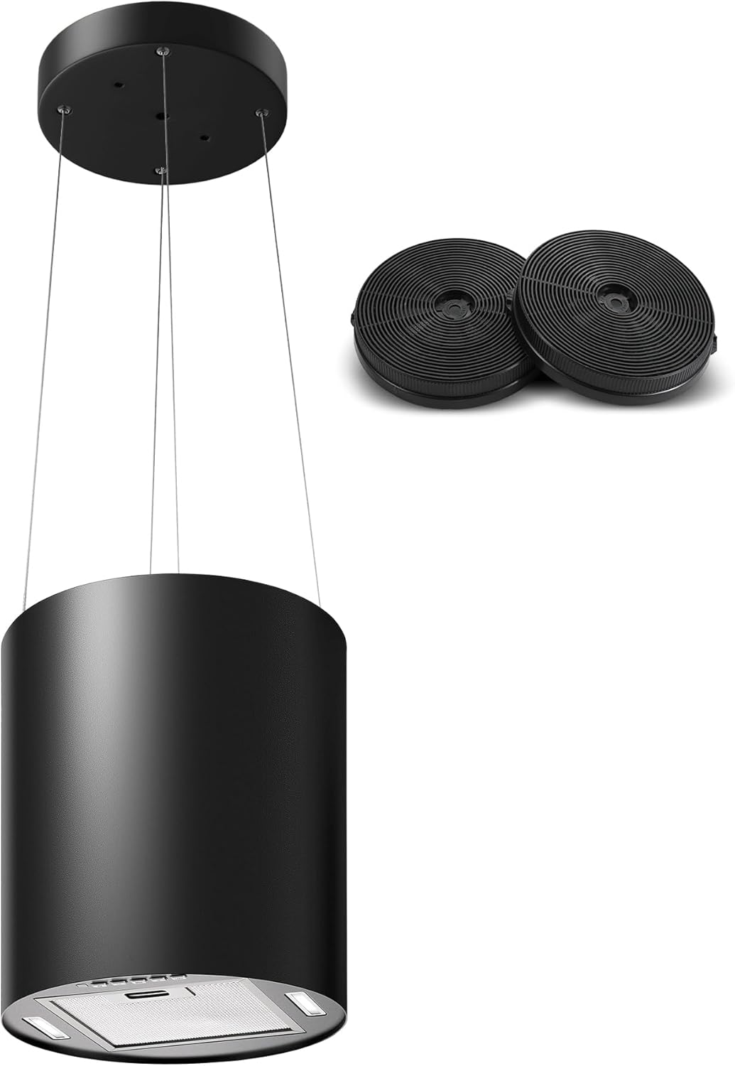 Hotte Aspirante îlot, Hotte Suspendue 35cm avec 2 Filtres à Charbon, Débit d'Air Puissant 700 m³/h Hotte Ilot Centrale, 3 Vitesses, Arrêt Retardé (5 minutes), Éclairage LED, Noire hotte Inclinée-700m³/h