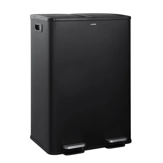 Poubelle Cuisine Tri Sélectif 60L - 2 x 30 Litres, Double Compartiments 2x30L, Acier INOX Noir, Poubelle Recyclage Rectangulaire à Pédales, Anti Traces, Anti Odeurs, Entreprise Française Noire