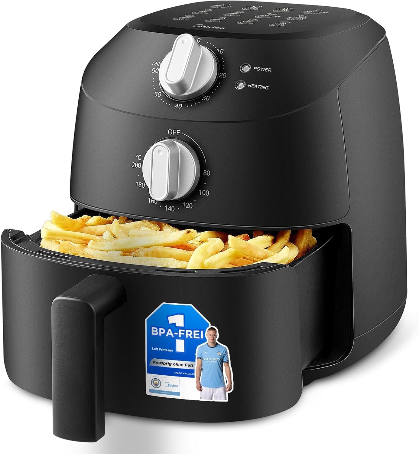 Friteuse à Air Chaud 2L Compacte – 12 Programmes Air Fryer, 80-200°C, Panier Antiadhésif (Lavable), 1150W, Sans BPA – Idéal Petites Cuisines (Noir) Friteuse à air numérique 2 Litres Noir Mat