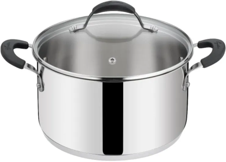 Tempra Acier Casserole Fonda et Couvercle, Casserole Ø 26 cm en acier inoxydable 18/10 + Couvercle en verre, avec fond Lagotherm et poignées en silicone casserole Ø 24 cm