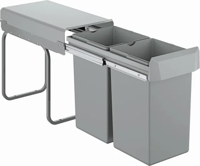 Blue Poubelle de Cuisine, Tri sélectif, Double Compartiment 2X15L, Installation au sol derrière une porte battante d'au moins 30cm, Compatible avec GROHE Blue Home, Gris, 40855000 Séparation à 2 compartiments 30 cm - 2x15L