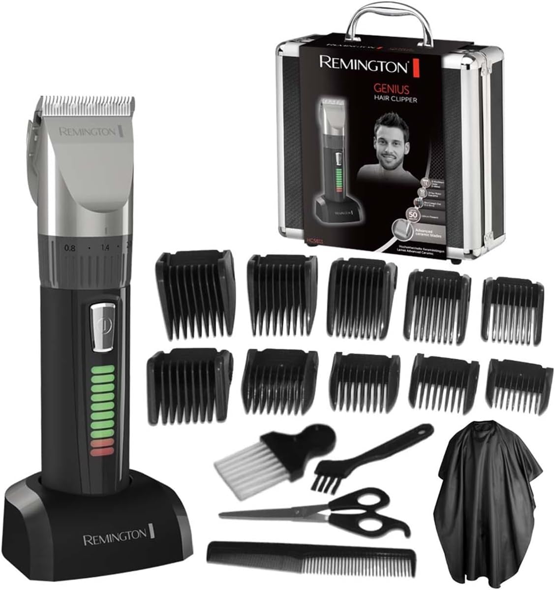 Tondeuse Cheveux [Kit Professionnel] Genius (Moteur Pro résistant, Lames Céramique Auto-Affûtées, Secteur/Sans fil-Batterie Lithium, 10 Sabots, Mallette pro + accessoires) Tondeuse HC5811 HC5811 New